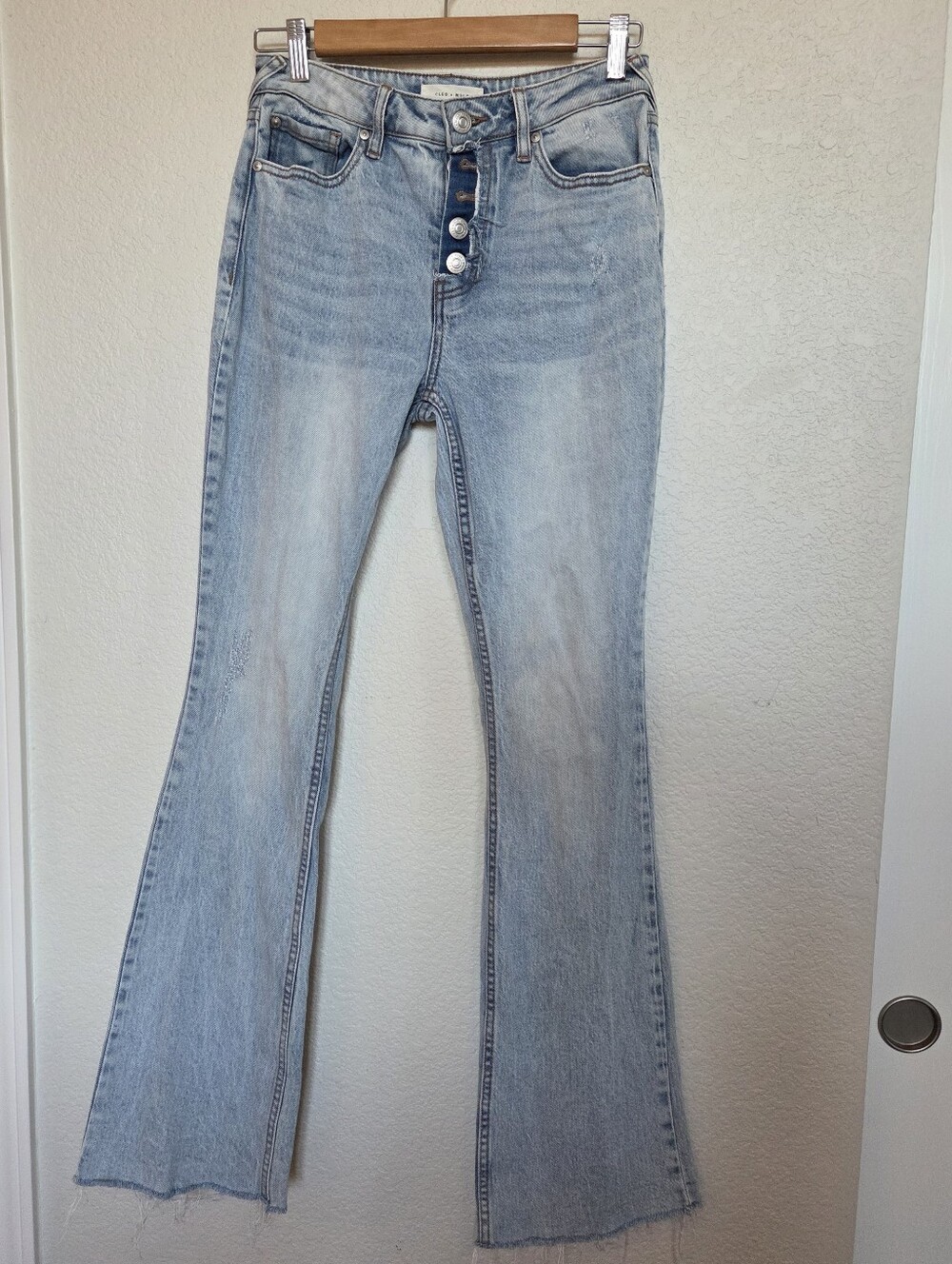 Light Blue High-Rise Flare Jeans with Button-Fly
